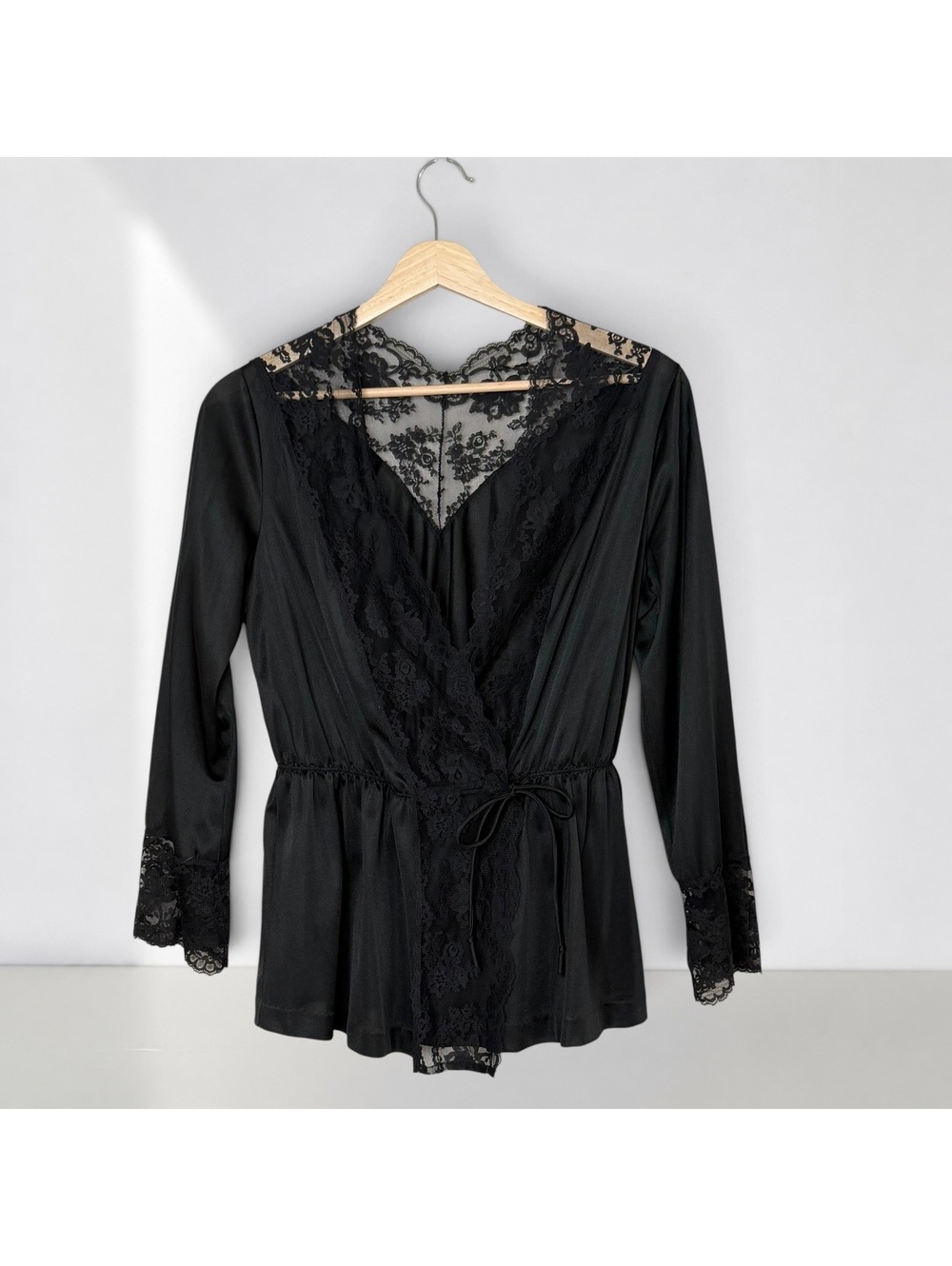 Vintage 60s 70s black lace whimsigoth pajama set nylon dark romance